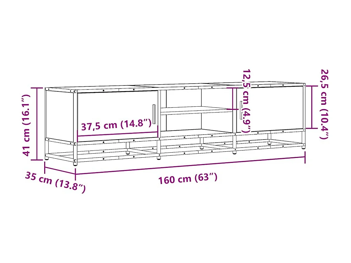 Meuble TV sonoma gris 160x35x41 cm bois d'ingénierie et métal