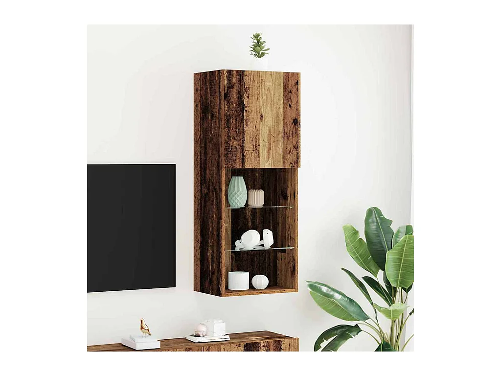 Mobile porta TV con luci a LED in legno vecchio 40,5x30x102 cm