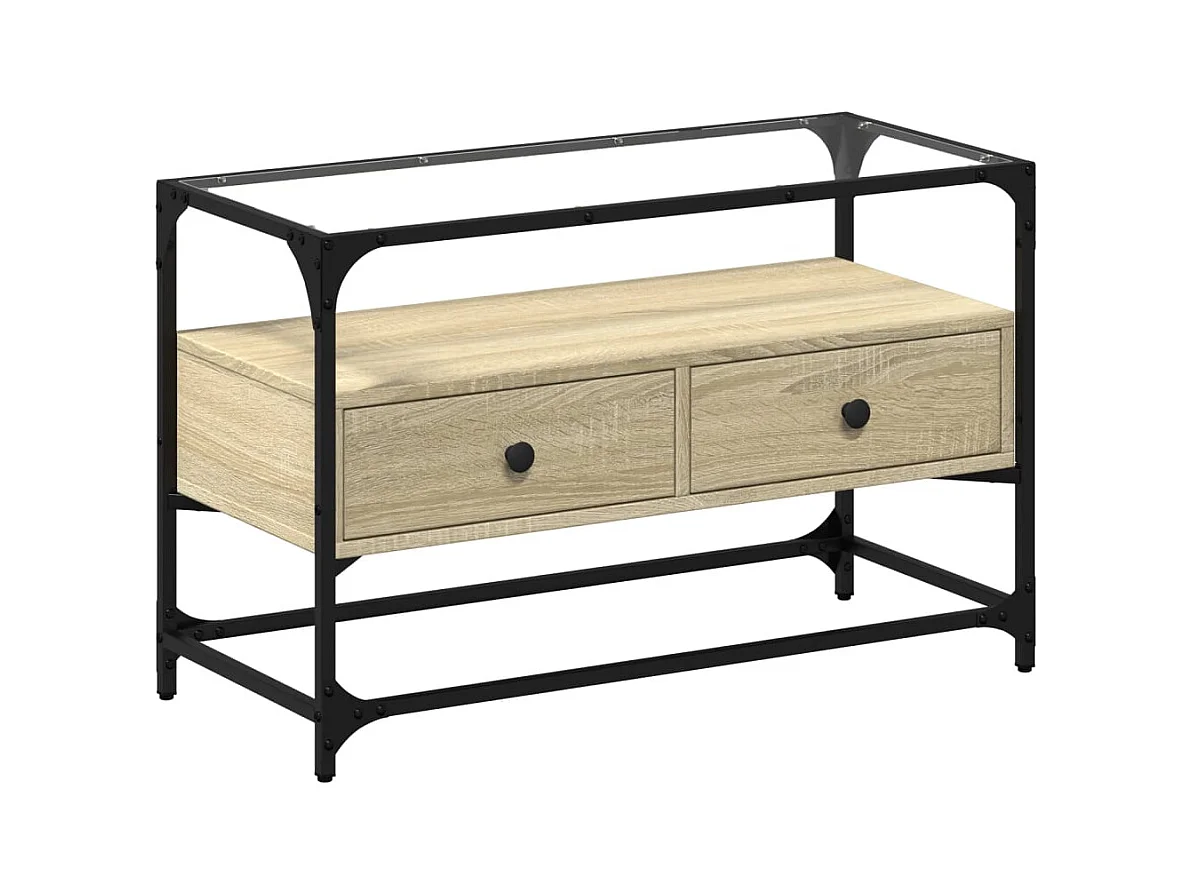 Meuble TV avec dessus en verre chêne sonoma bois d'ingénierie