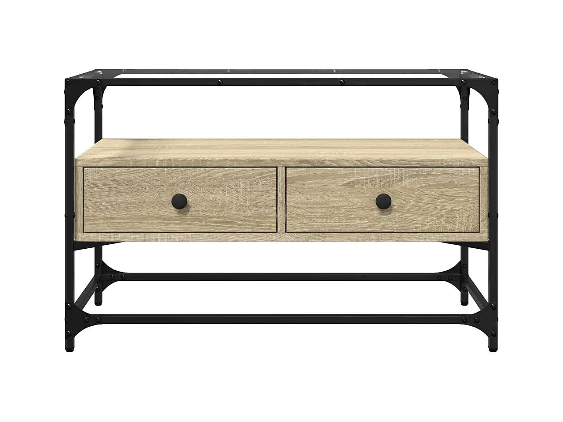 Meuble TV avec dessus en verre chêne sonoma bois d'ingénierie