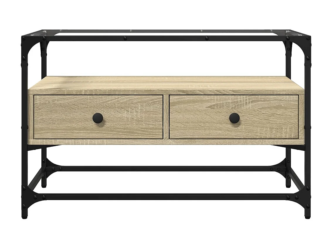 Meuble TV avec dessus en verre chêne sonoma bois d'ingénierie