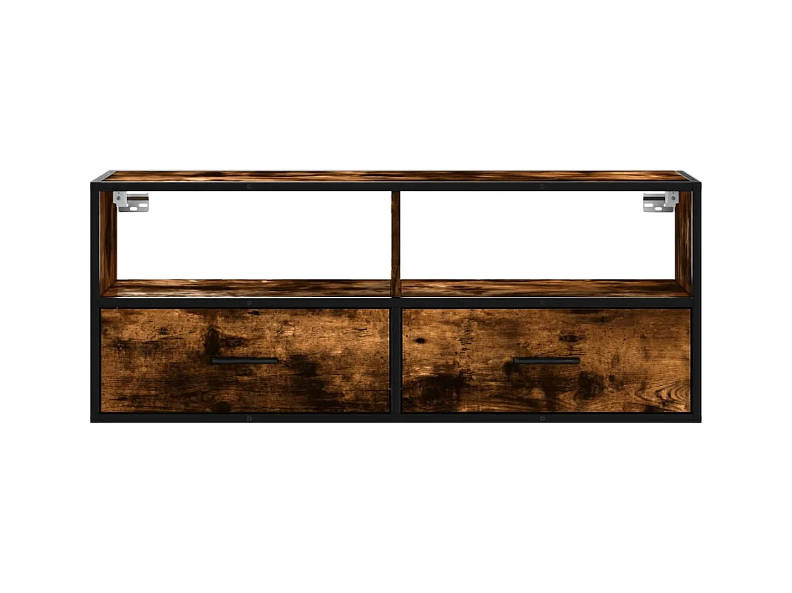 Meuble TV chêne fumé 100x31x39,5 cm bois d'ingénierie et métal