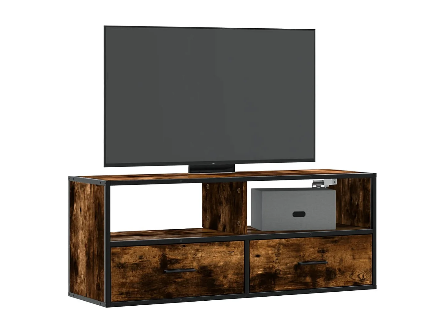 Meuble TV chêne fumé 100x31x39,5 cm bois d'ingénierie et métal