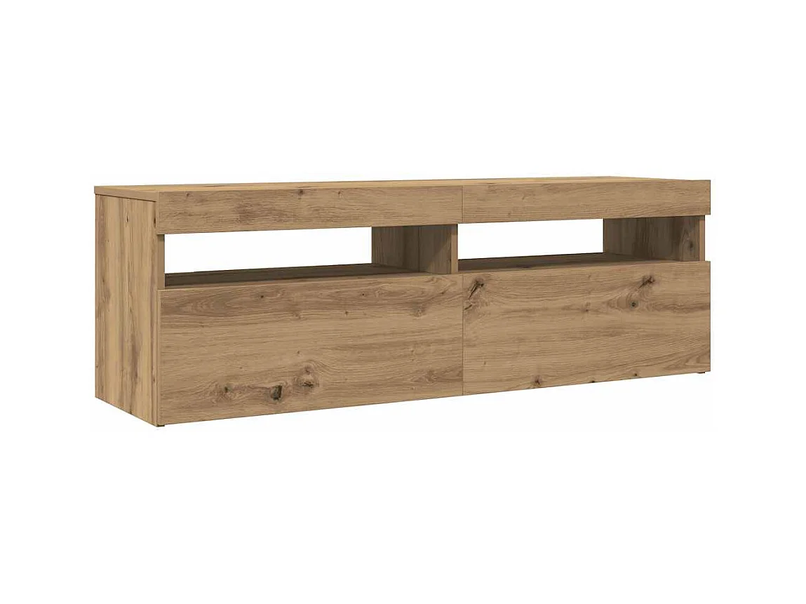 Meuble TV avec lumières LED chêne artisanal bois d'ingénierie