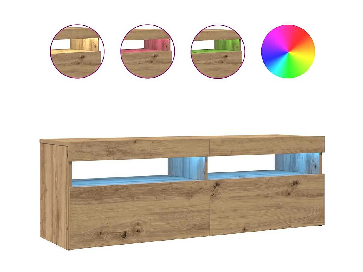 Meuble TV avec lumières LED chêne artisanal bois d'ingénierie