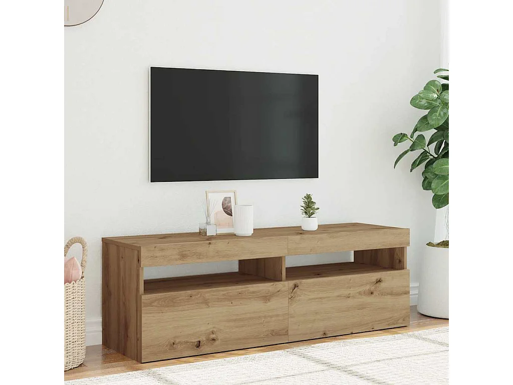 Meuble TV avec lumières LED chêne artisanal bois d'ingénierie
