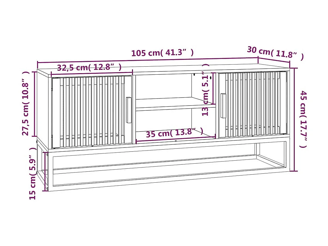 Meuble TV 105x30x45 cm bois d'ingénierie et fer