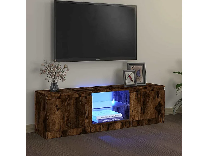 Meuble TV avec lumières LED chêne fumé 120x30x36 cm