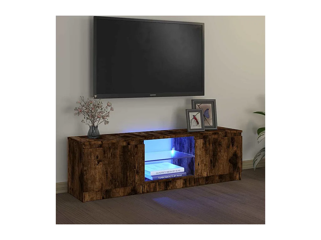 Meuble TV avec lumières LED chêne fumé 120x30x36 cm