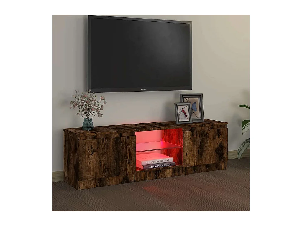 Meuble TV avec lumières LED chêne fumé 120x30x36 cm