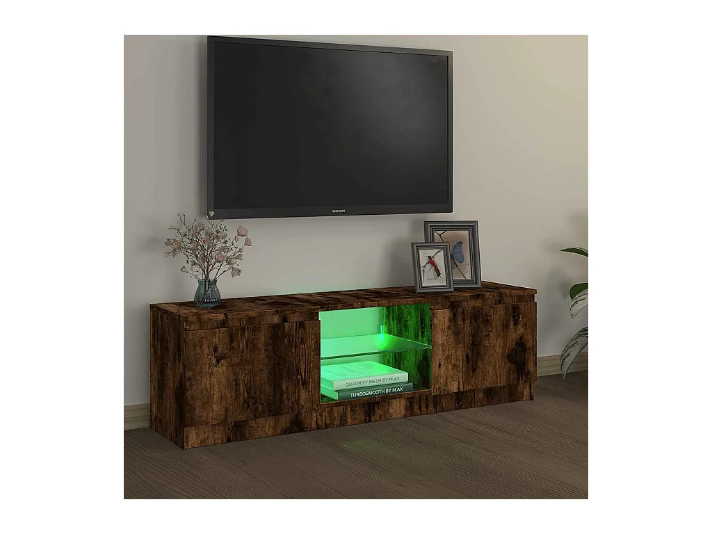 Meuble TV avec lumières LED chêne fumé 120x30x36 cm