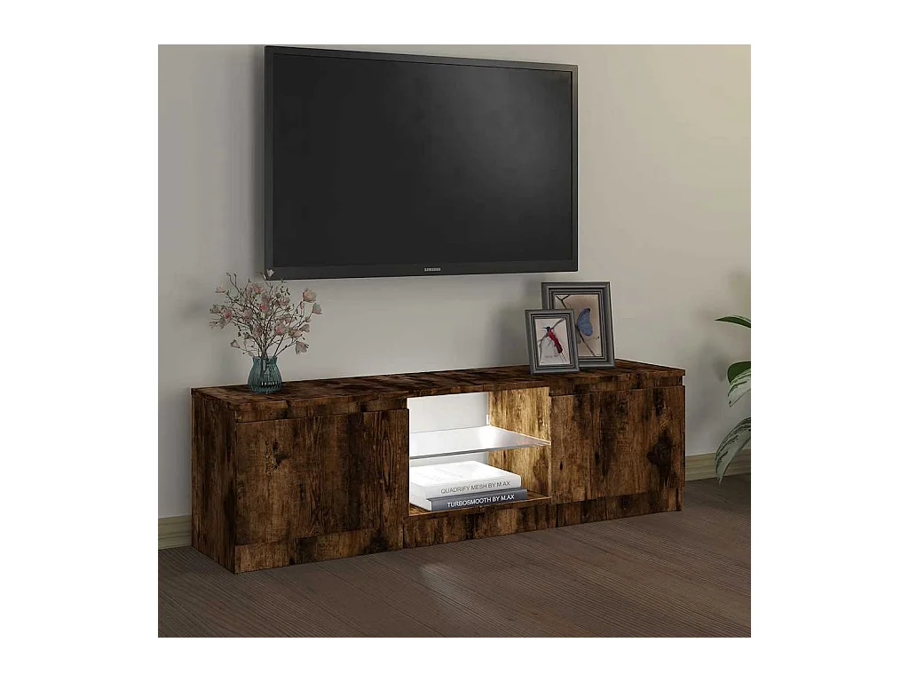 Meuble TV avec lumières LED chêne fumé 120x30x36 cm