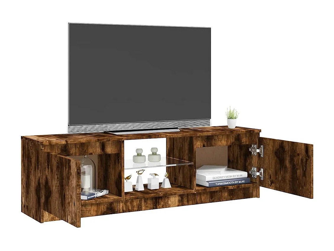 Meuble TV avec lumières LED chêne fumé 120x30x36 cm