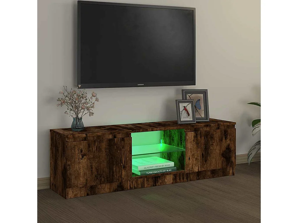 Mueble de TV con luces LED roble ahumado 120x30x36 cm