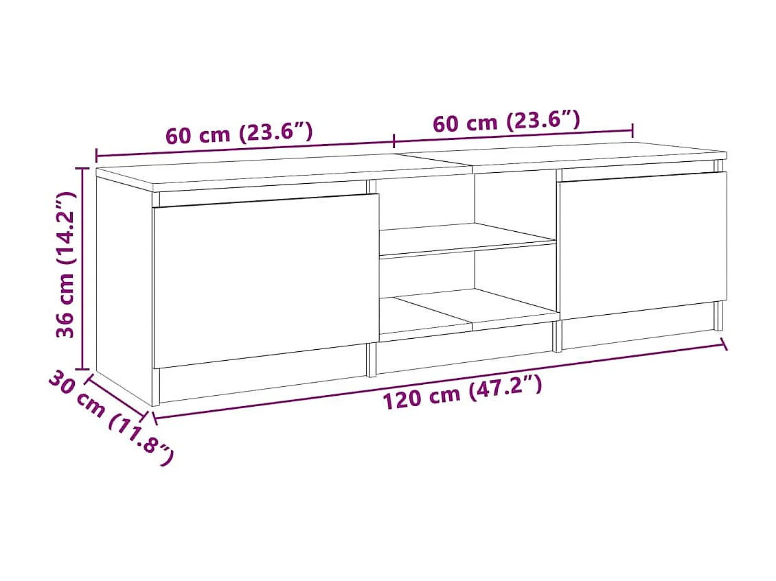 Mueble de TV con luces LED roble ahumado 120x30x36 cm