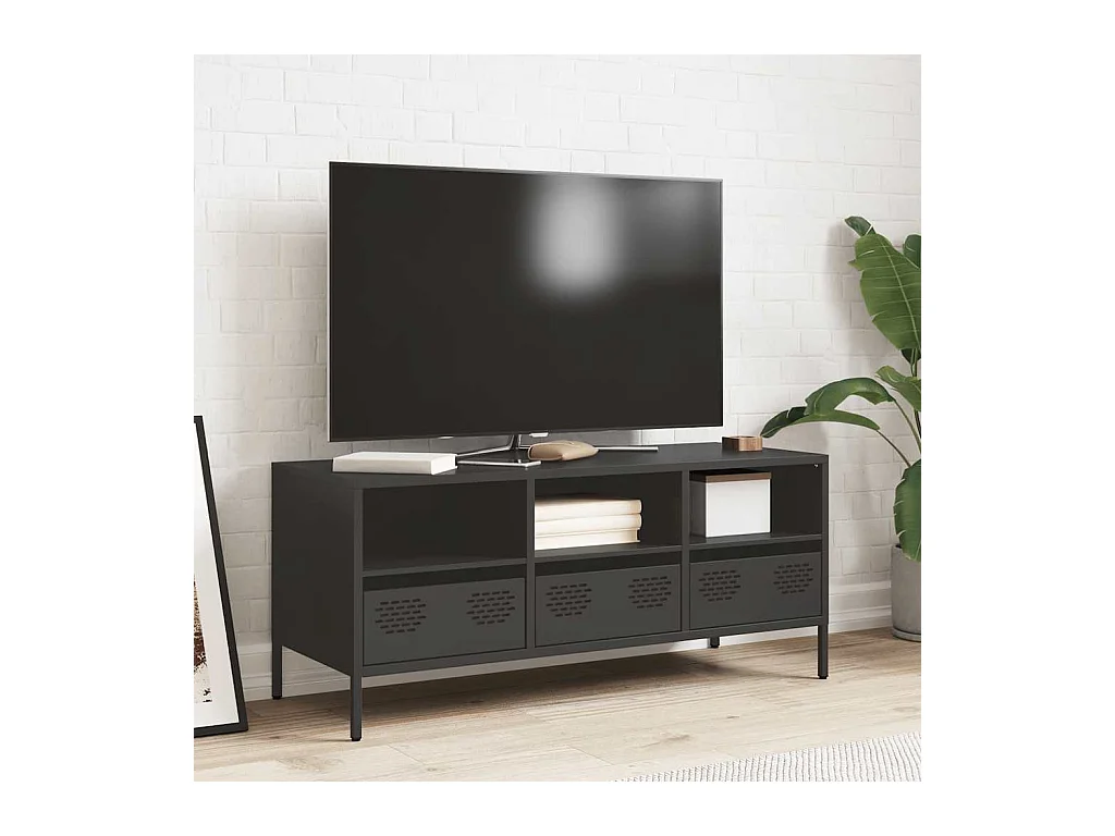 Meuble TV noir 101,5x39x43,5 cm acier laminé à froid
