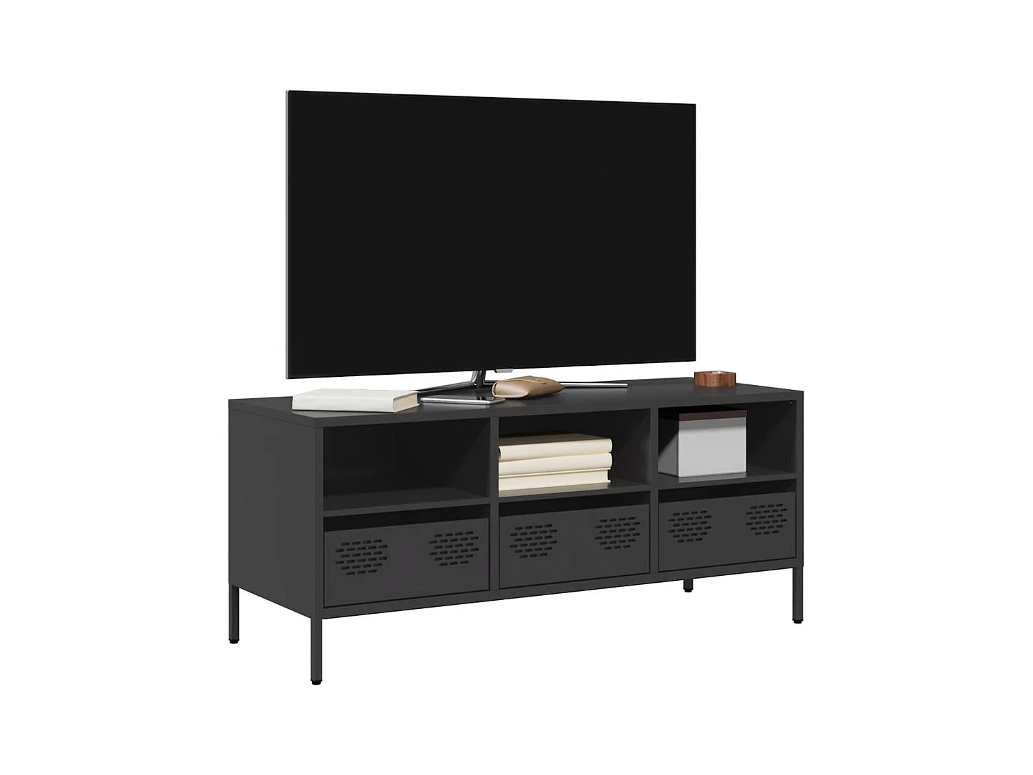 Meuble TV noir 101,5x39x43,5 cm acier laminé à froid