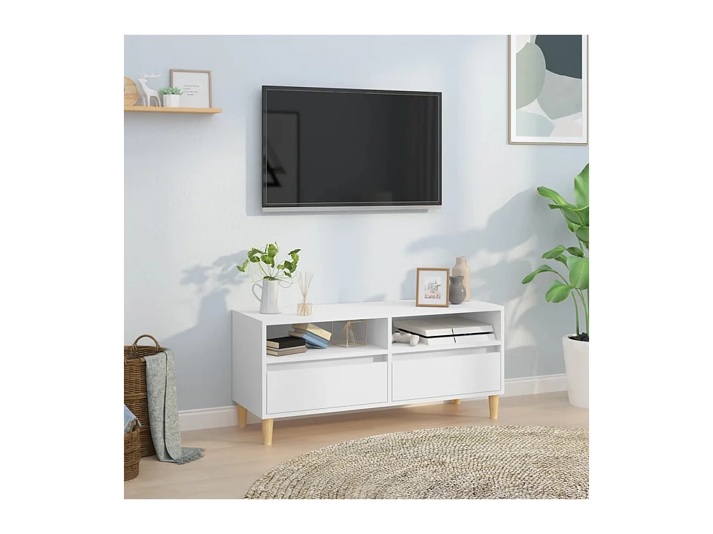 Meuble TV blanc 100x34,5x44,5 cm bois d'ingénierie