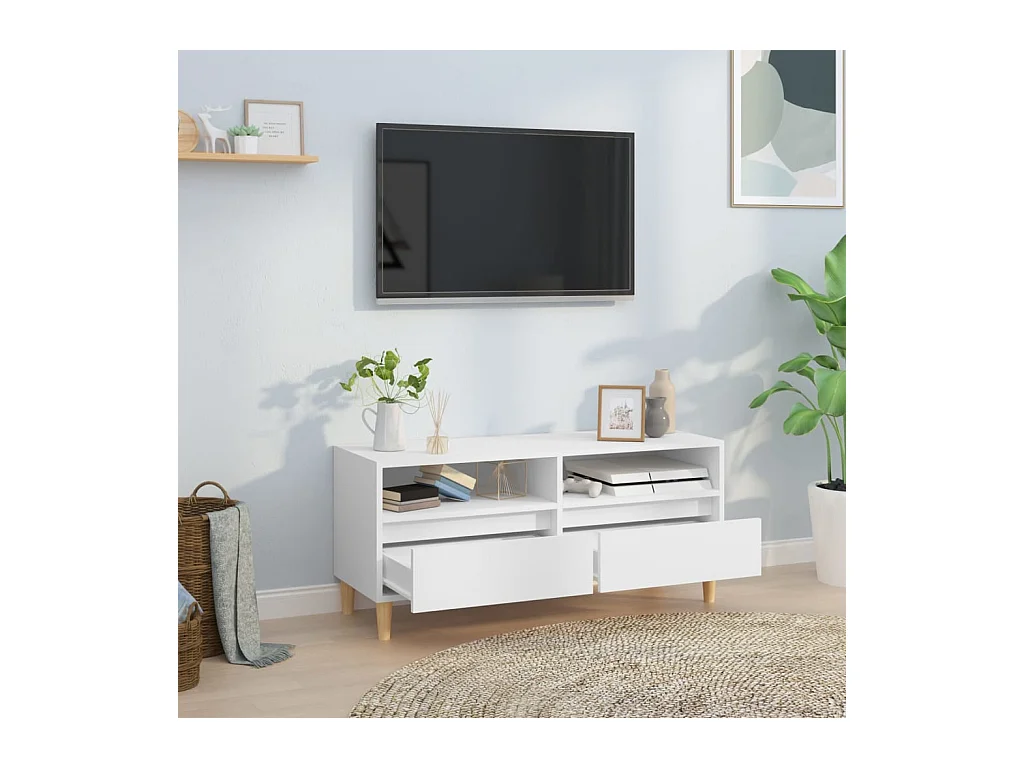 Meuble TV blanc 100x34,5x44,5 cm bois d'ingénierie