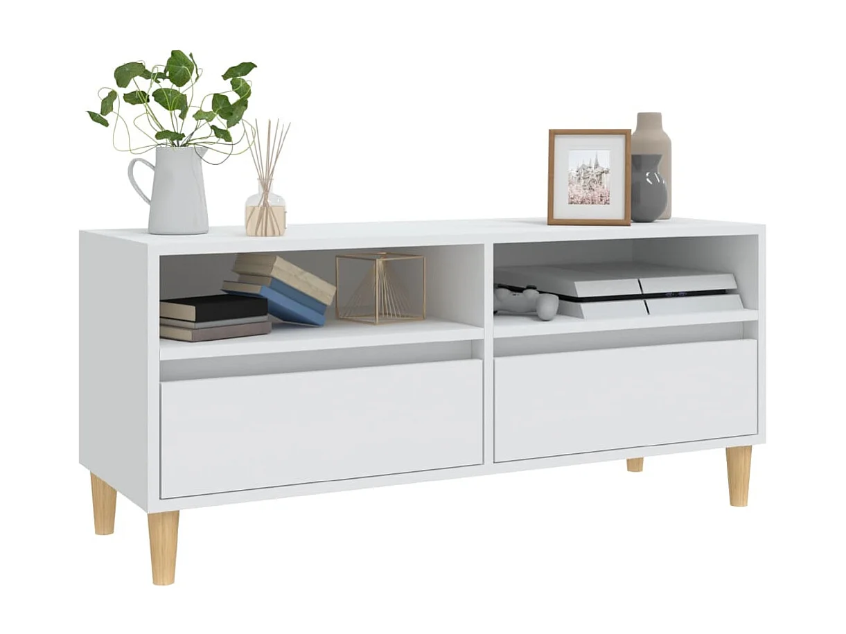 Meuble TV blanc 100x34,5x44,5 cm bois d'ingénierie