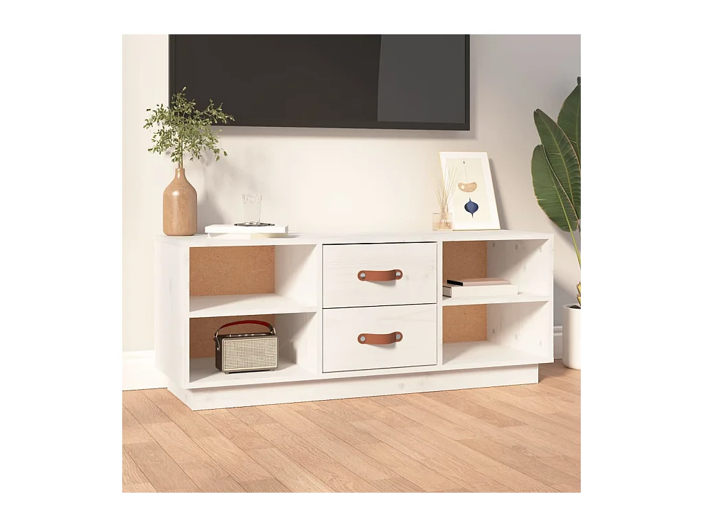 Weißer TV-Schrank 100x34x40 cm Massivholz Kiefer