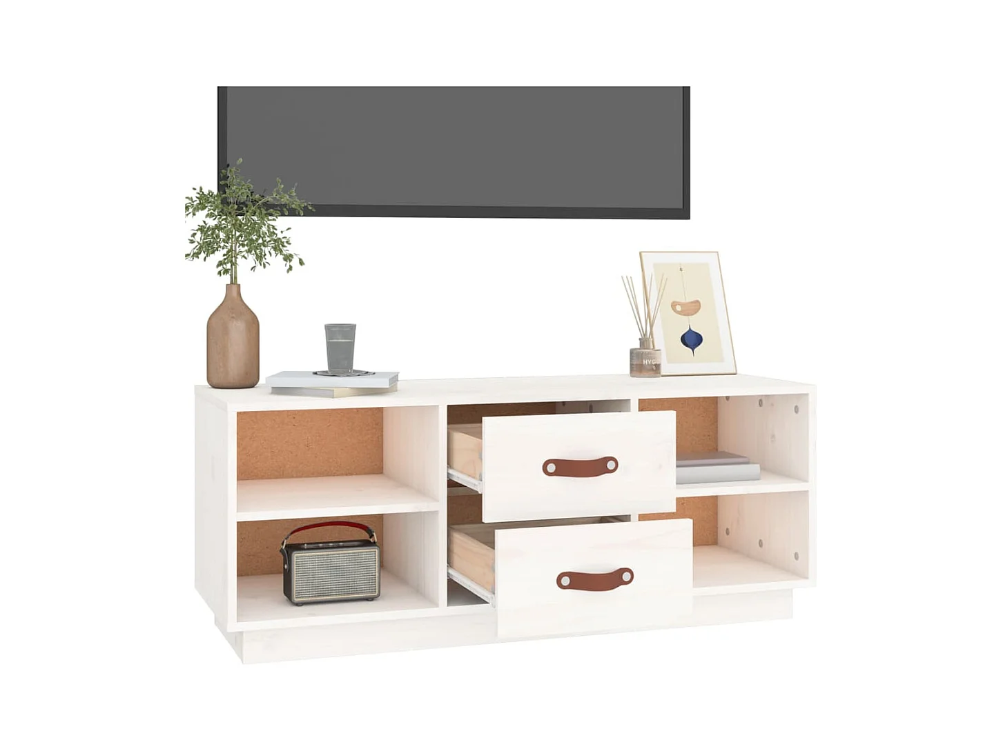 Weißer TV-Schrank 100x34x40 cm Massivholz Kiefer