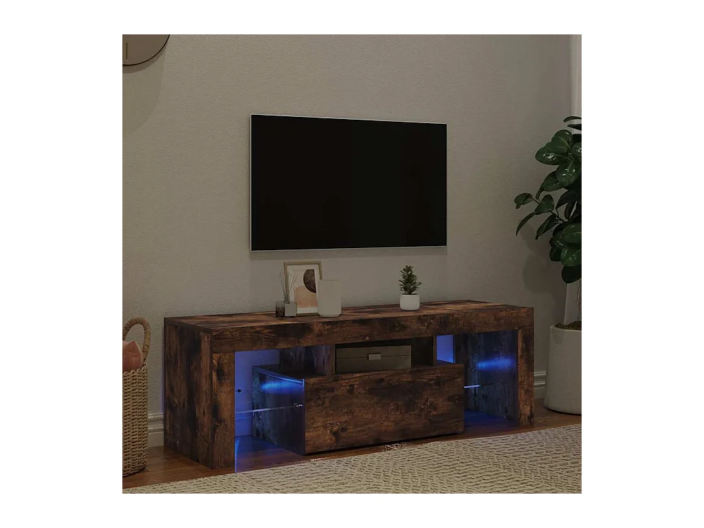 Meuble TV avec lumières LED chêne fumé 120x35x40 cm