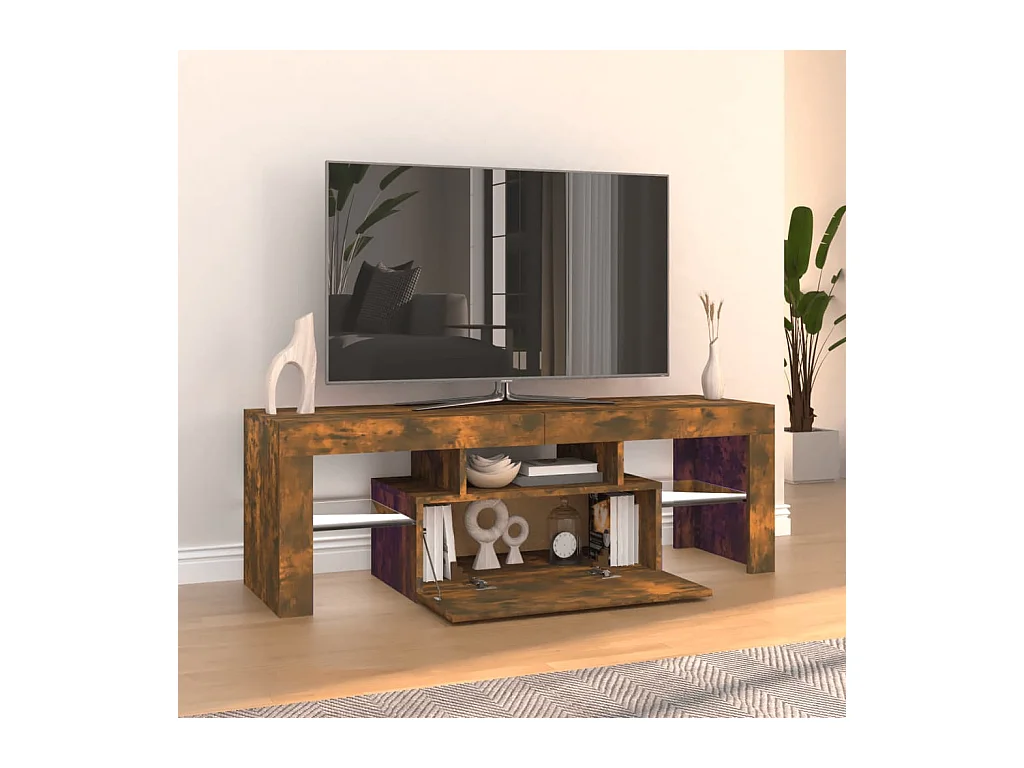 Meuble TV avec lumières LED chêne fumé 120x35x40 cm