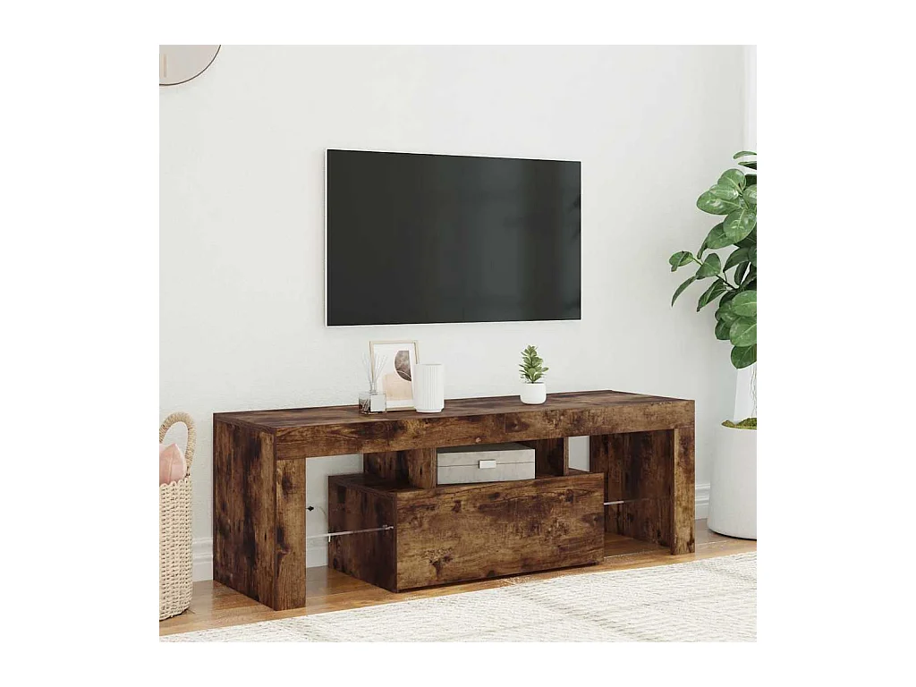 Meuble TV avec lumières LED chêne fumé 120x35x40 cm