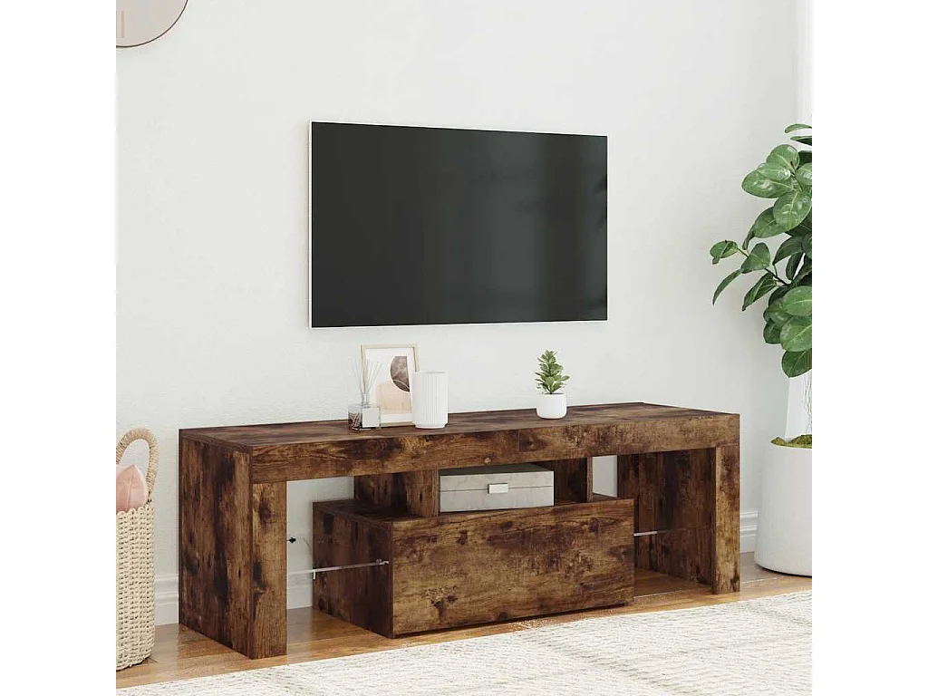 Meuble TV avec lumières LED chêne fumé 120x35x40 cm