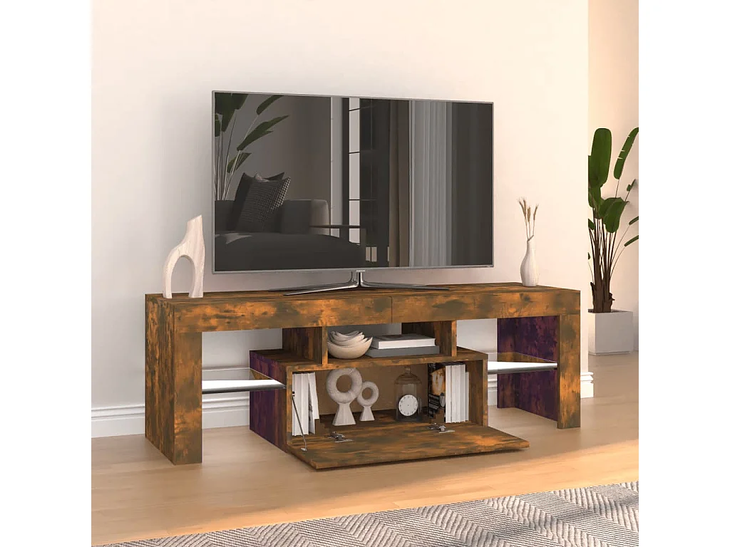 Meuble TV avec lumières LED chêne fumé 120x35x40 cm