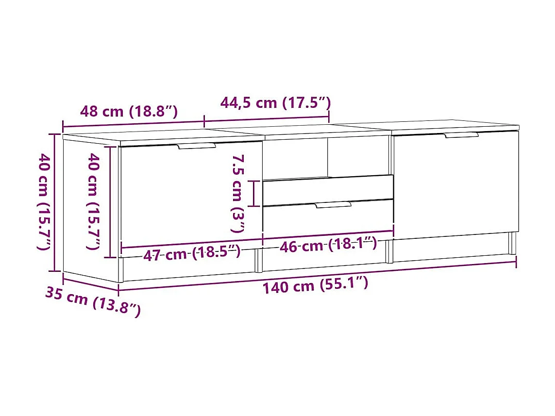 Meuble TV avec tiroir Noir 140 x 35 x 40 cm Bois d'ingénierie