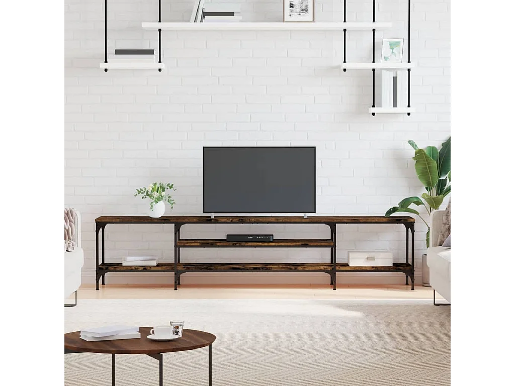 Mueble de TV roble ahumado 201x35x45 cm madera contrachapada y hierro