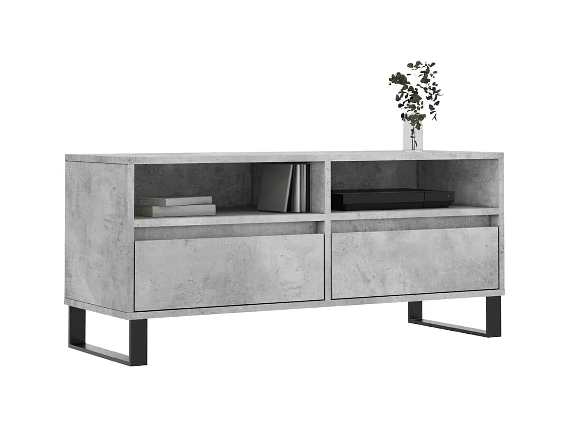 Meuble TV gris béton 100x34,5x44,5 cm bois d'ingénierie