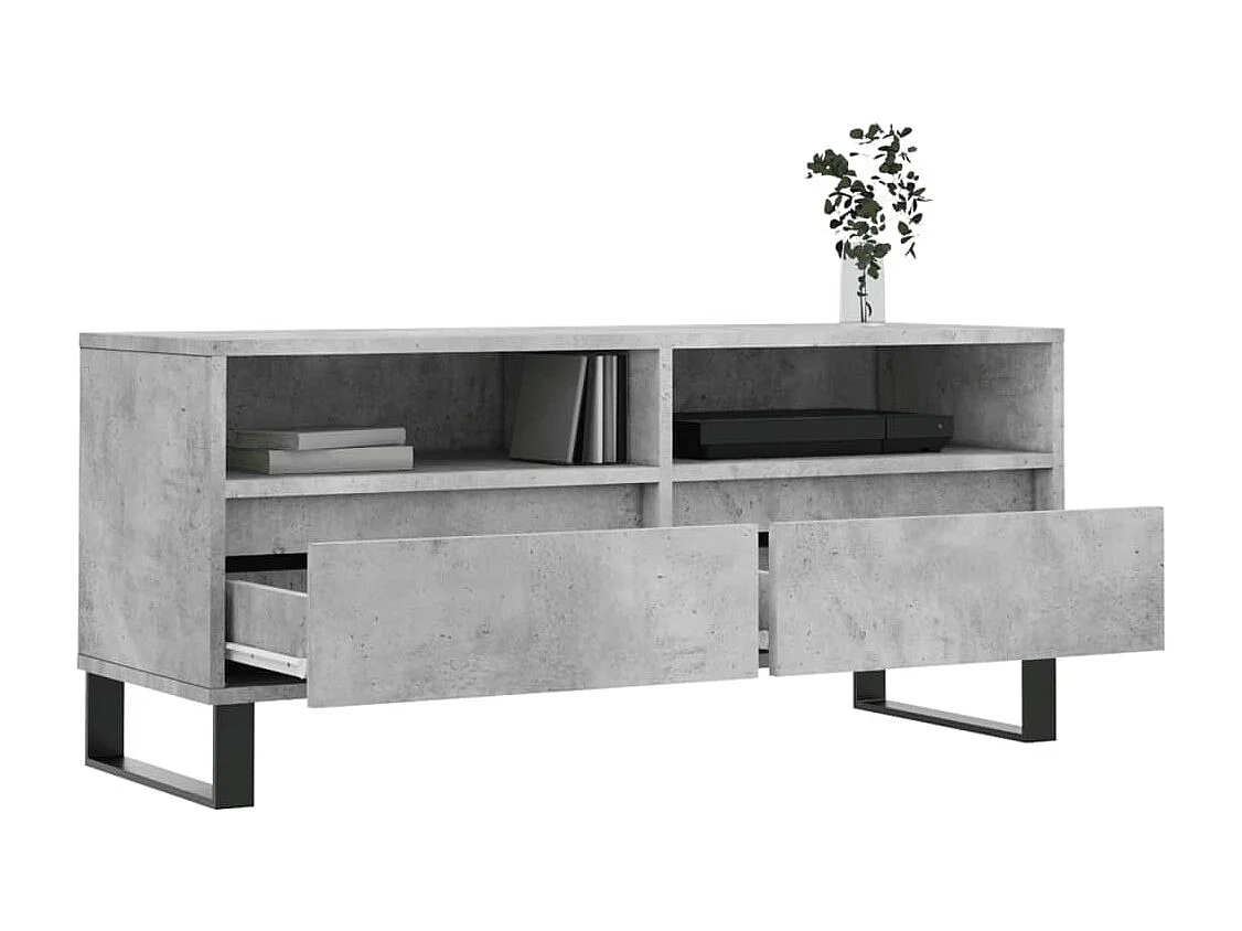 Meuble TV gris béton 100x34,5x44,5 cm bois d'ingénierie