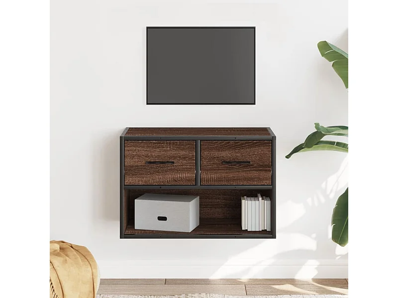 Bruine eikenhouten tv-kast 60x31x39,5 cm bewerkt hout en metaal