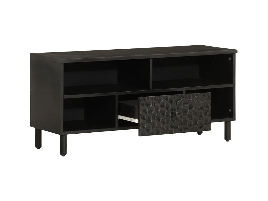 Meuble TV noir 100x33x46 cm bois massif de manguier