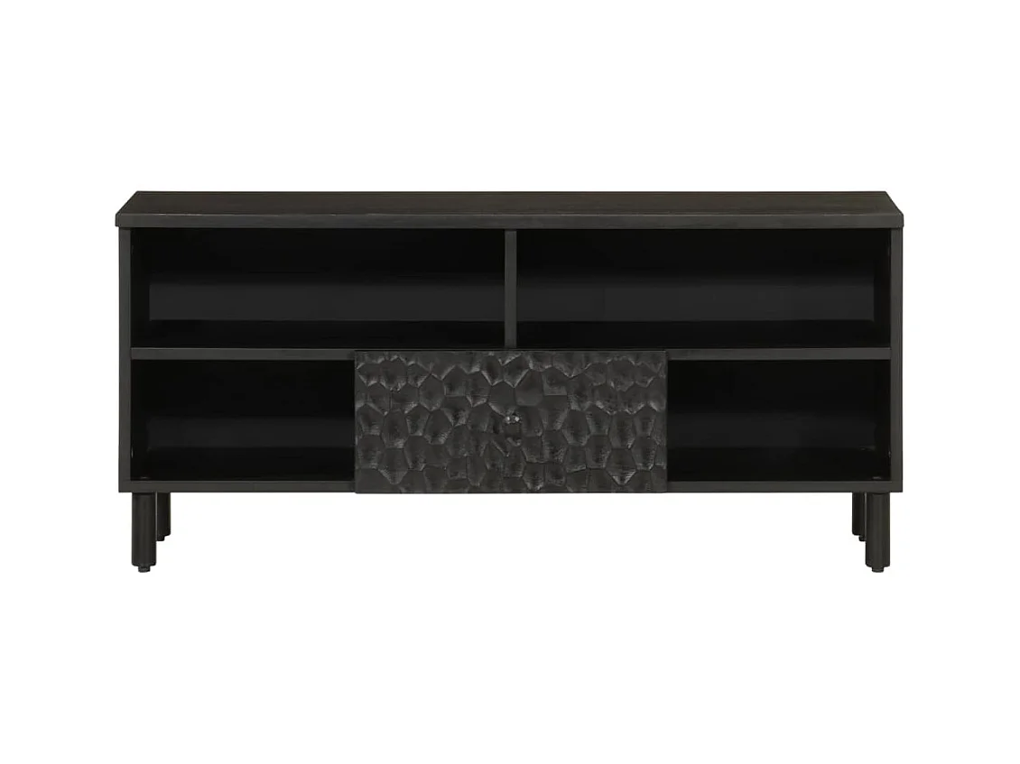 Meuble TV noir 100x33x46 cm bois massif de manguier