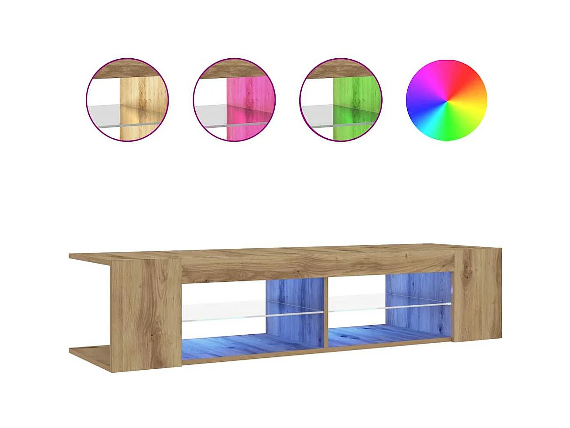 Meuble TV avec lumières LED chêne artisanal bois d'ingénierie