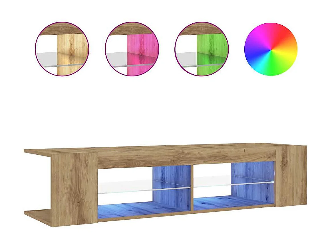 Meuble TV avec lumières LED chêne artisanal bois d'ingénierie