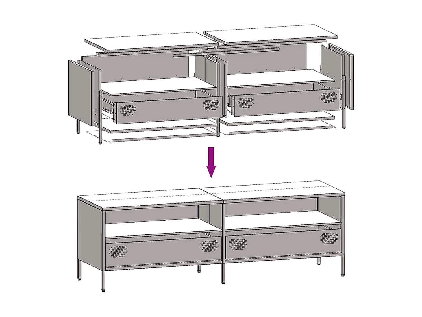 Mobile porta TV rosa 135x39x43,5 cm in acciaio laminato a freddo