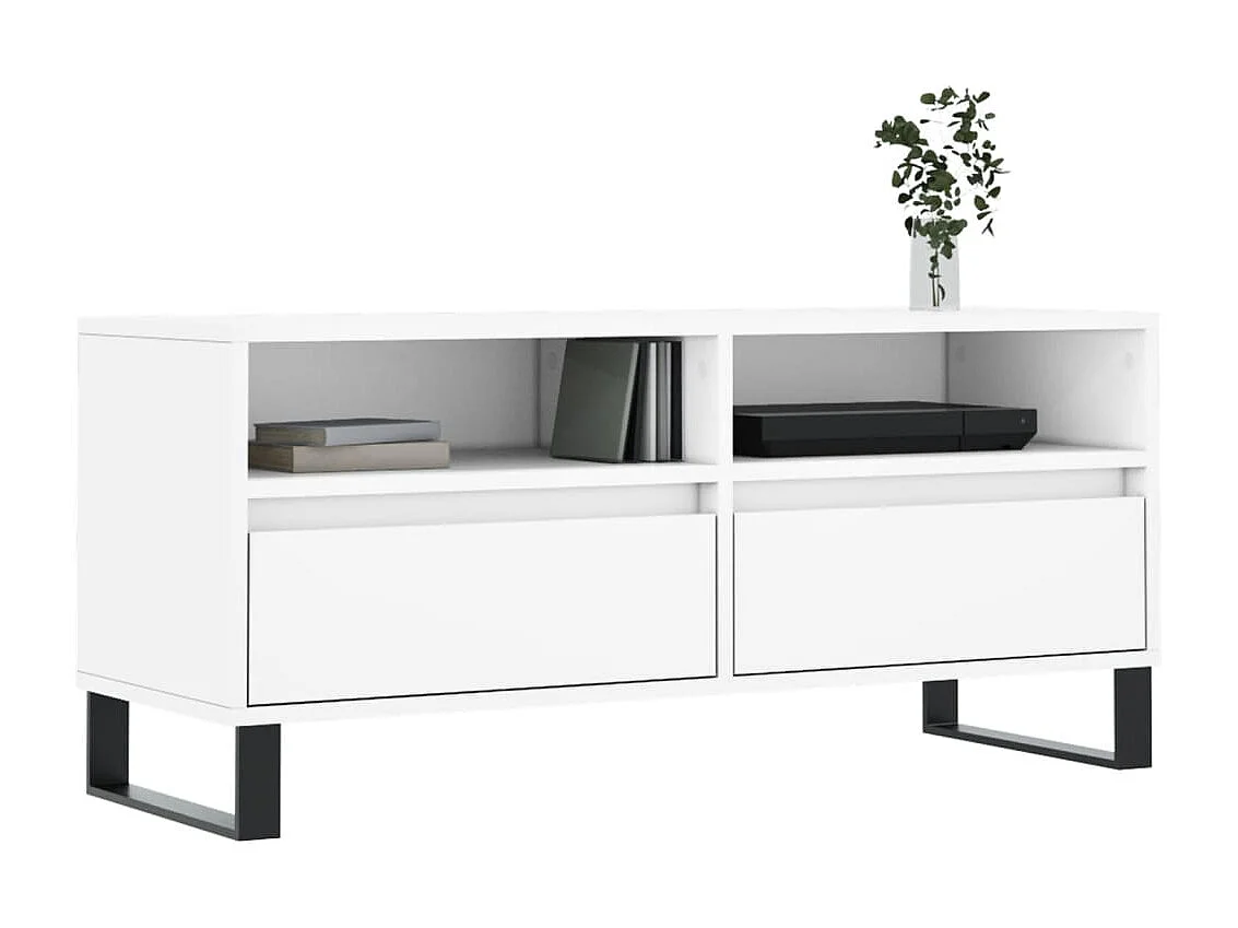 Meuble TV blanc 100x34,5x44,5 cm bois d'ingénierie