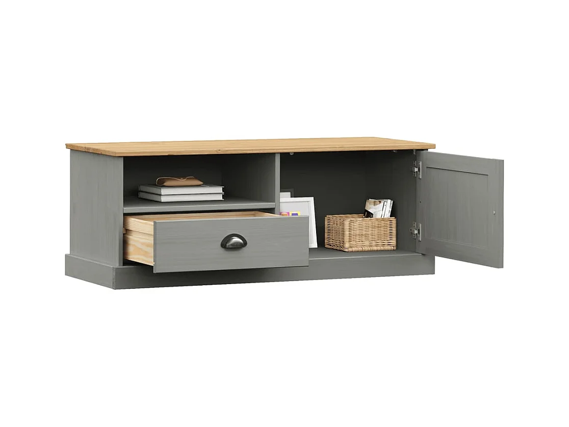 Mobile TV grigio VIGO 106x40x40 cm in legno massello di pino