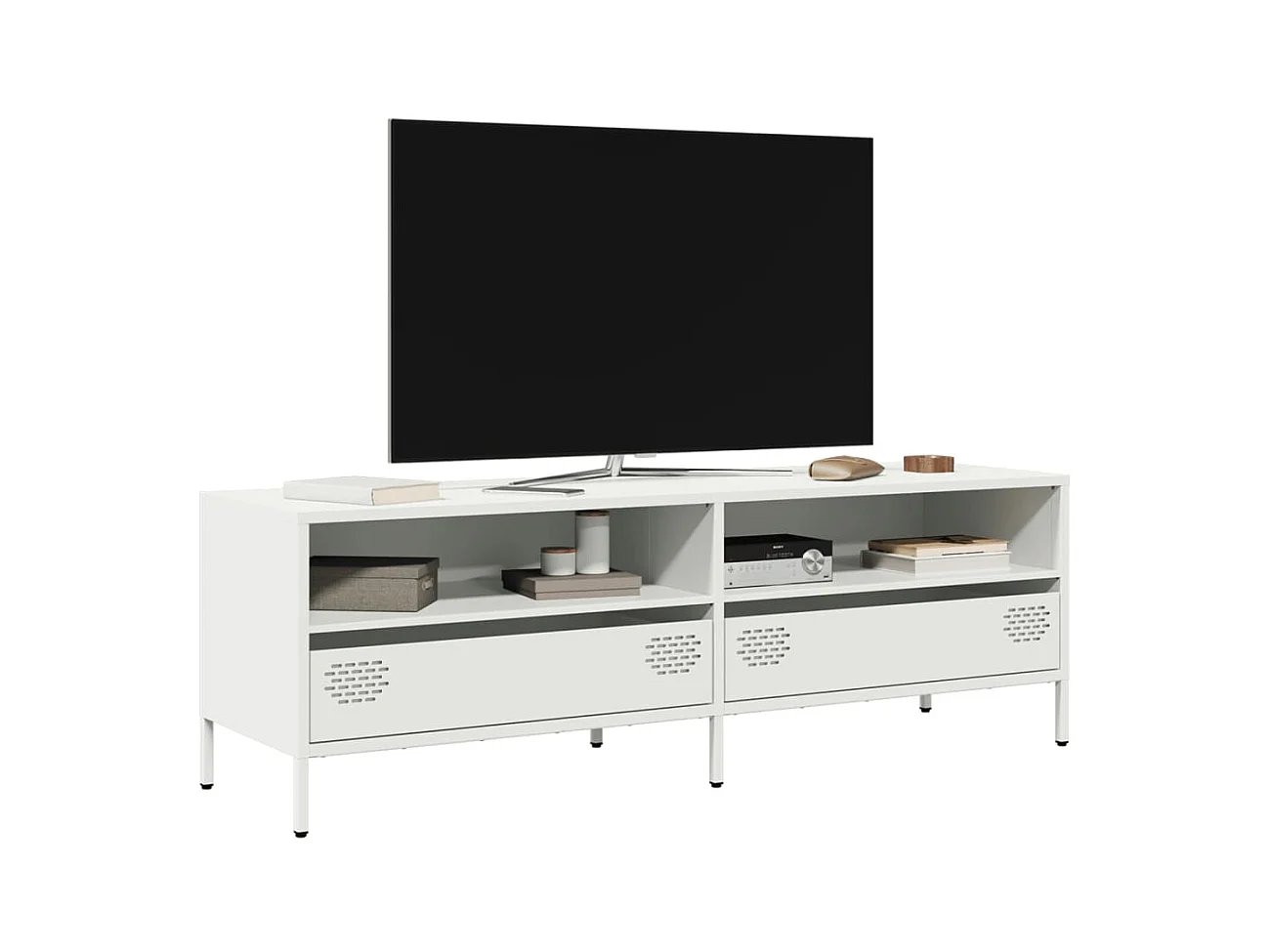 Meuble TV blanc 135x39x43,5 cm acier laminé à froid