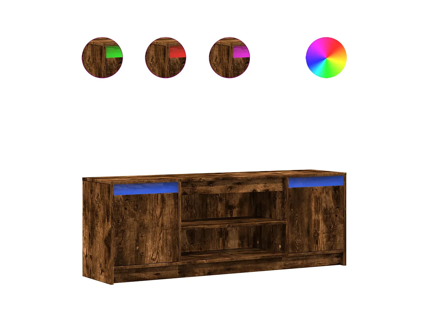 Meuble TV avec LED chêne fumé 139,5x34x50 cm bois d'ingénierie