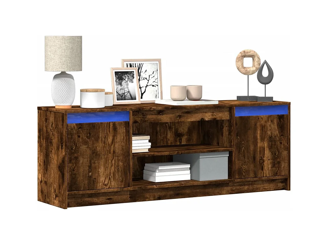 Meuble TV avec LED chêne fumé 139,5x34x50 cm bois d'ingénierie