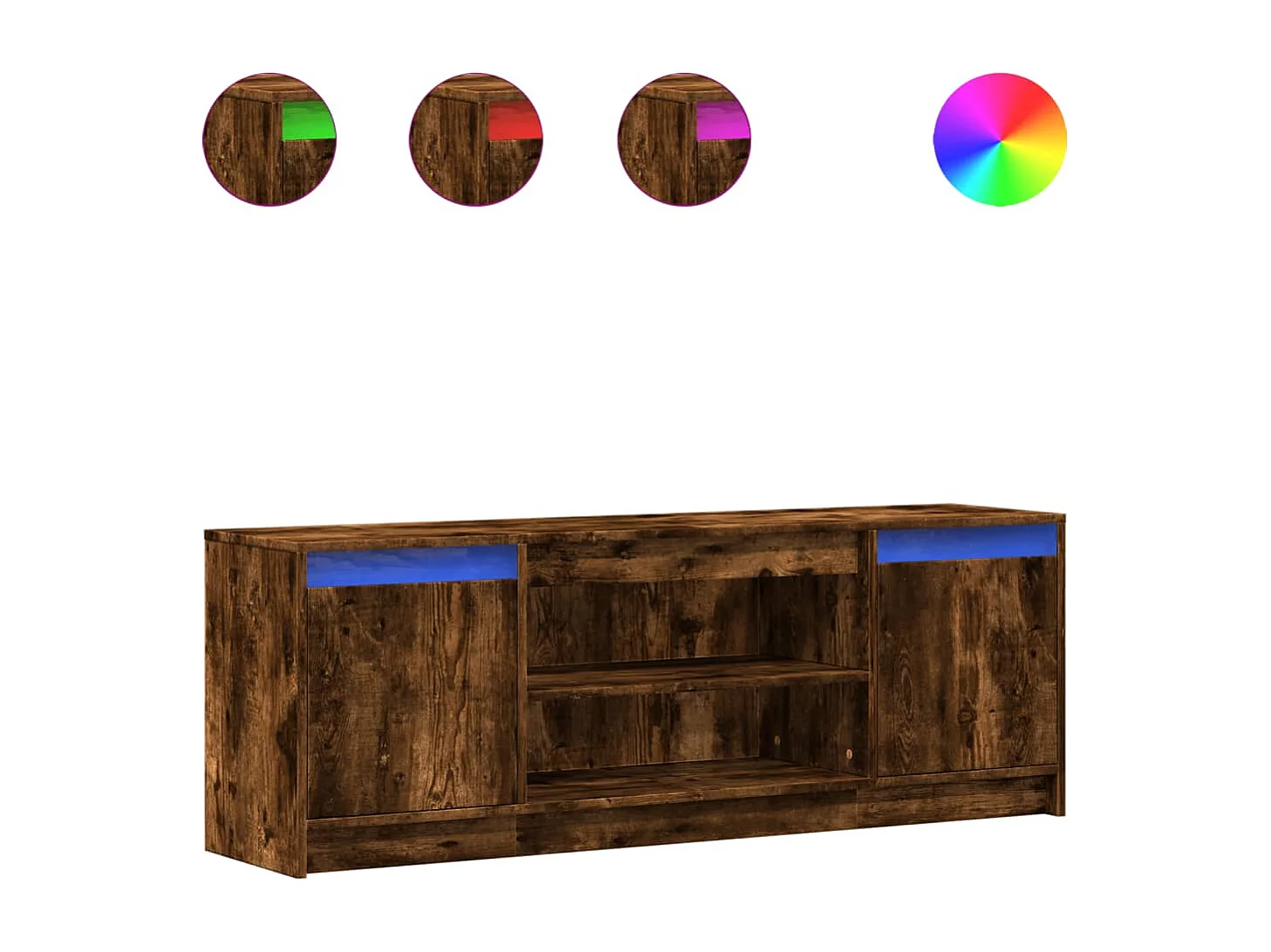 Meuble TV avec LED chêne fumé 139,5x34x50 cm bois d'ingénierie