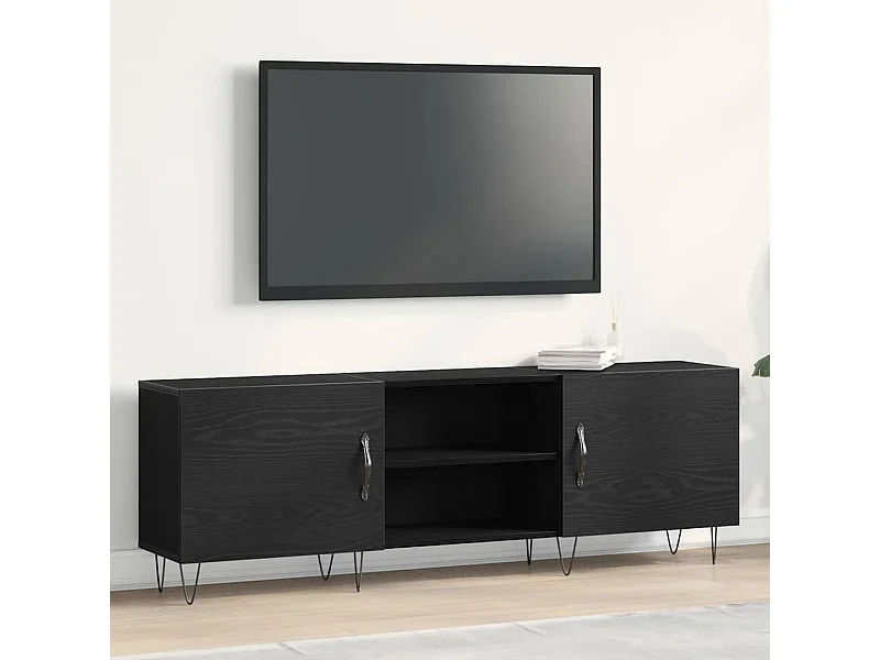 Meuble TV Noir Chêne 150x30x50 cm Bois d'ingénierie