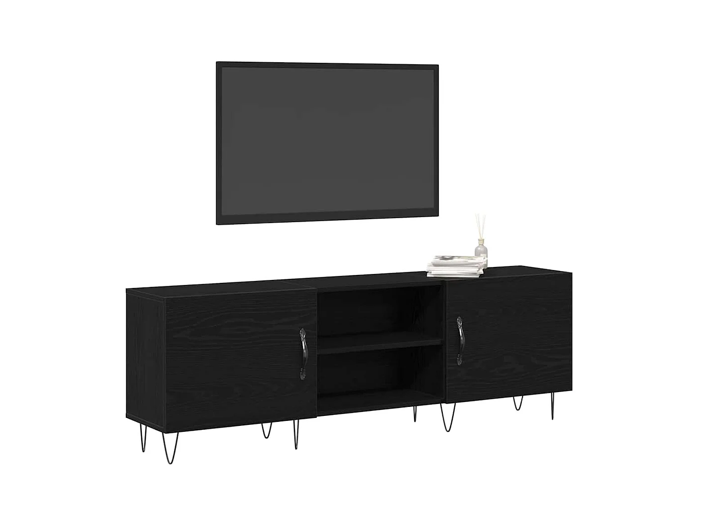 Meuble TV Noir Chêne 150x30x50 cm Bois d'ingénierie