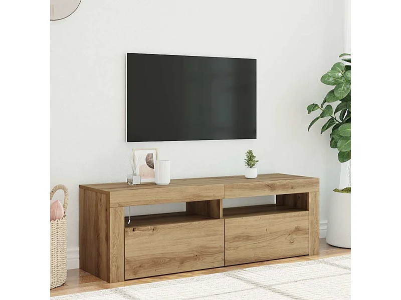 Mobile porta TV con luci a LED in legno di rovere lavorato a mano